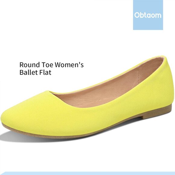 Obtaom Women Mustard Textile Closed Round Toe Slip on Ballet Flats Shoes - Picture 3 of 6